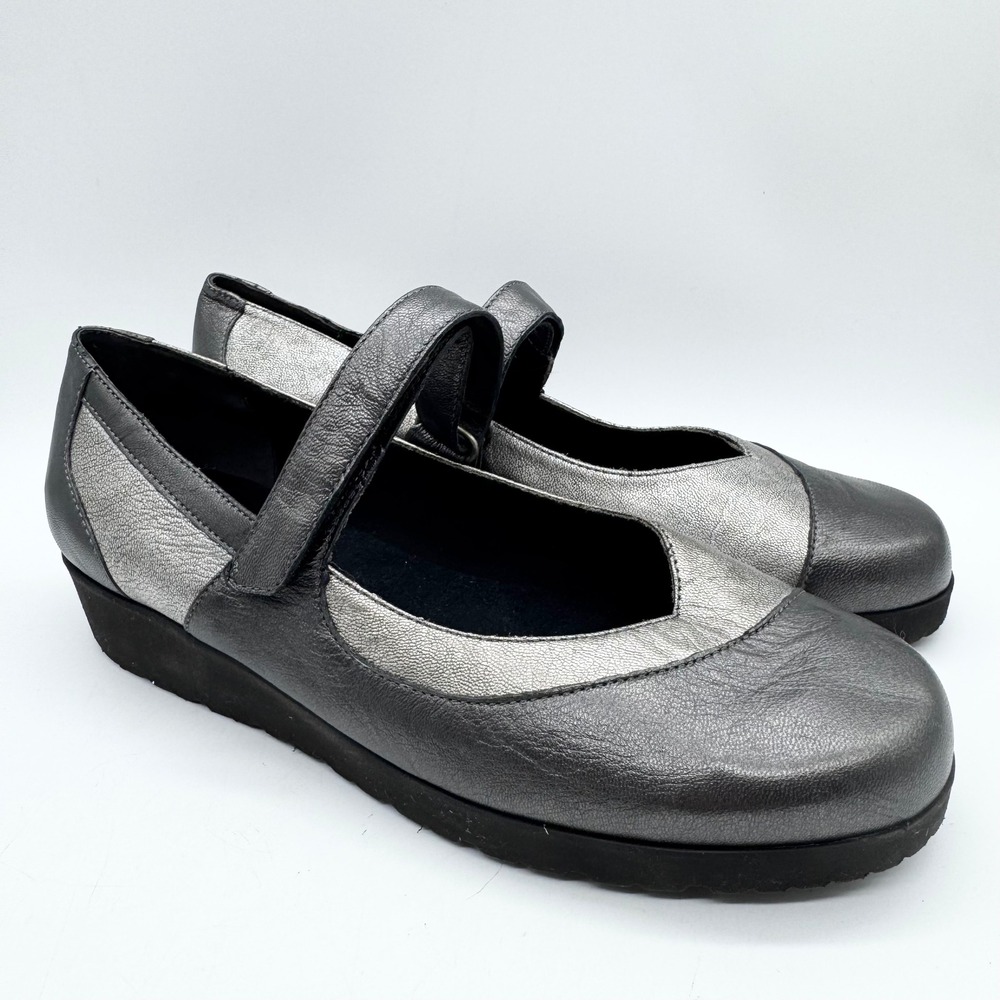 Walking Cradles Finley Mary Jane Wedge Comfort Shoe Pewter Leather Size 8WW